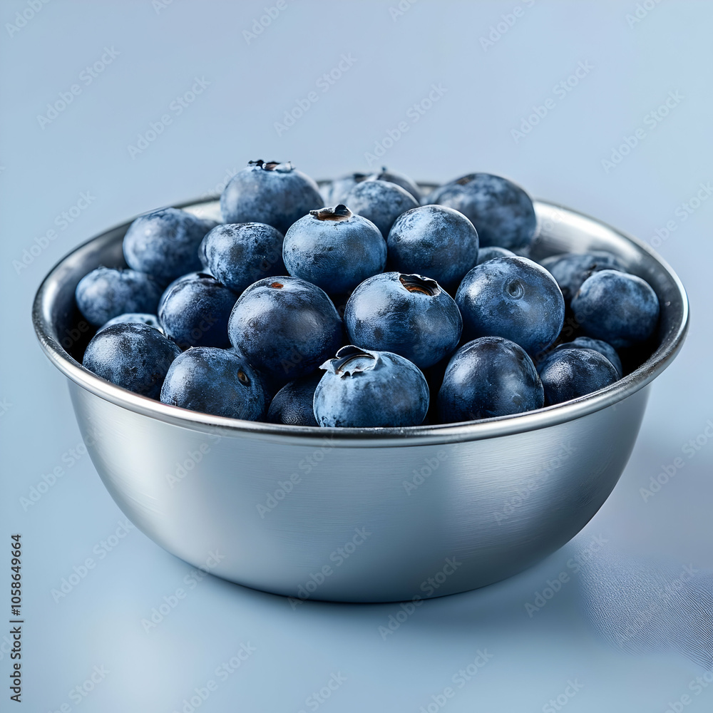 Photo of Fresh Blueberries in a Silver Bowl Photo of Fresh Blueberries in a Silver Bowl