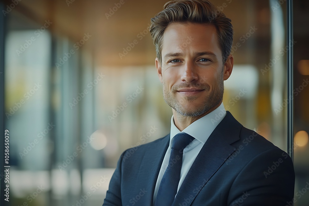 Confident Businessman in Suit with a Tie Knot Headshot Confident Businessman in Suit with a Tie Knot Headshot