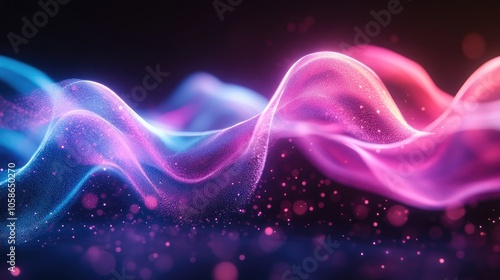 A Stunning Visual of Flowing Neon Wave Lights in Pink, Purple, and Blue Set Against a Dark Background, Perfect for Dynamic Music Promotions, Digital Art, and Modern Tech Projects