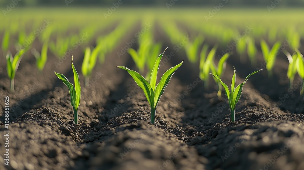 Young corn plants growing in a field Young corn plants growing in a field