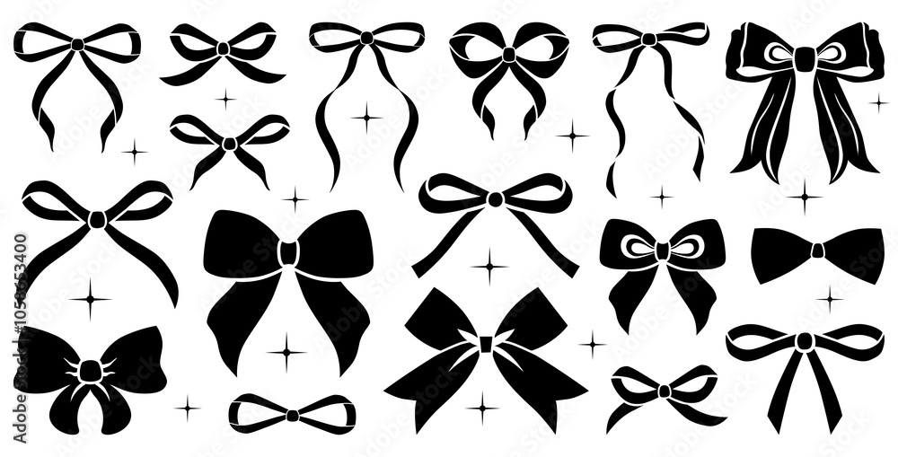 Simple hand drawn colorful ribbon bow collection. Bowknot for decoration, big set of bowtie. Large retro handdrawn ribbon illustration set. Set of various cartoon bow knots, gift ribbons. Black color Simple hand drawn colorful ribbon bow collection. Bowknot for decoration, big set of bowtie. Large retro handdrawn ribbon illustration set. Set of various cartoon bow knots, gift ribbons. Black color