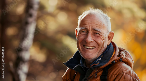 Outdoor portrait of a happy older white man.