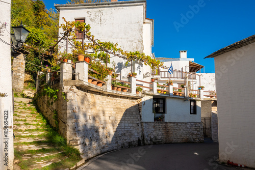 Street view of Millies mountainous village in Pelion, Thessaly, Greece  photo