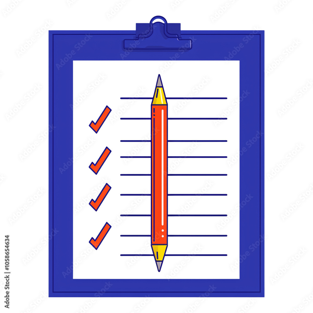 A clipboard with a pencil and checkmarks, symbolizing tasks completed and organized planning. A clipboard with a pencil and checkmarks, symbolizing tasks completed and organized planning.