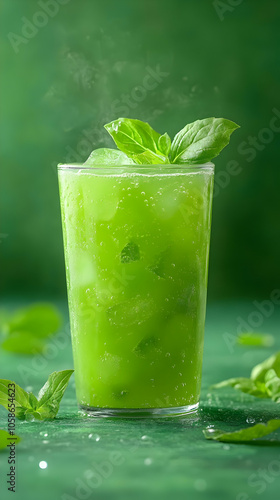 Refreshing Iced Green Basil Drink Photo