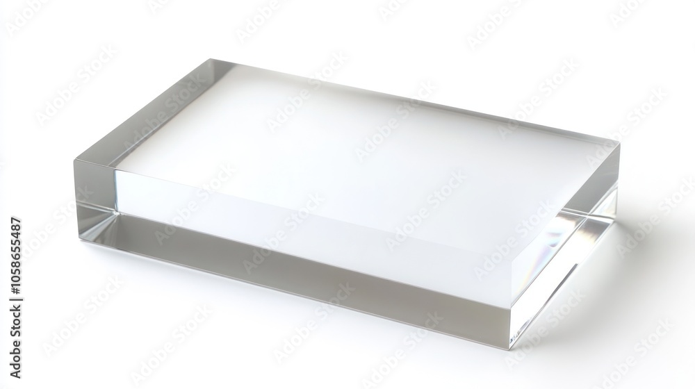 A clear, rectangular acrylic block, isolated on a white background. A clear, rectangular acrylic block, isolated on a white background.
