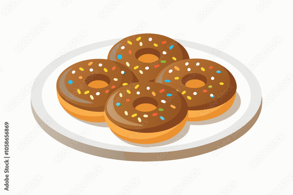 Fototapeta premium Delicious Donut Vector Illustration: Sweet Pastry on a Plate Isolated on White for Gourmet and Indulgent Design