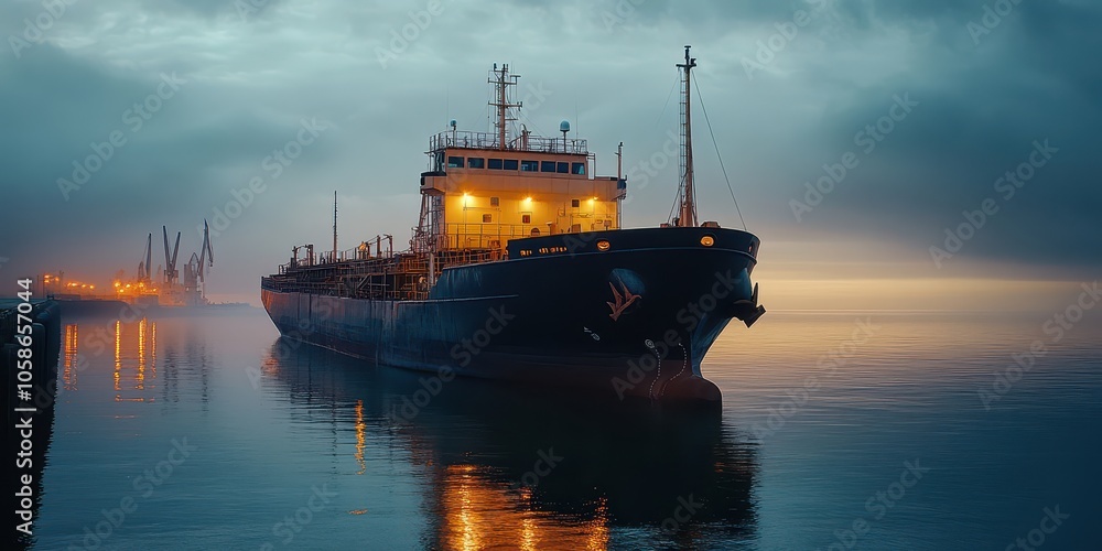 Obraz premium Cargo ship at the wharf, high-resolution photo capturing port logistics and industry.