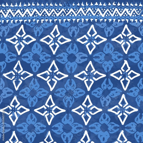 Indigo Blue Batik Pattern with White Geometric Motif