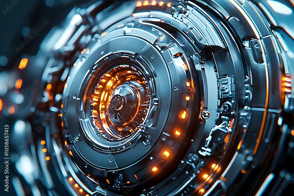 Futuristic Machine with Glowing Orange Lights and Shiny Metal Details - Abstract 3D Animation Futuristic Machine with Glowing Orange Lights and Shiny Metal Details - Abstract 3D Animation