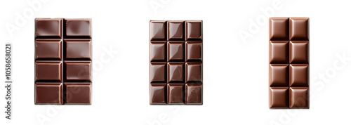 Collection of milk chocolate bars with varied patterns, isolated on a transparent background, perfect for Valentine's Day sweetness concepts