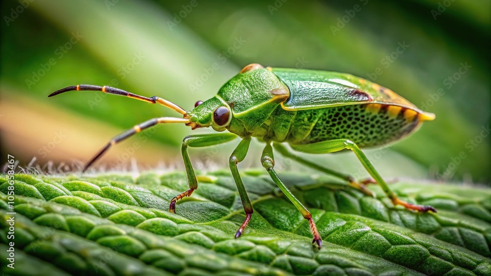 Selective focus on green plant bug Macrolophus costalis Selective focus on green plant bug Macrolophus costalis