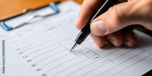 Physician filling out health survey form during consultation, checking answers