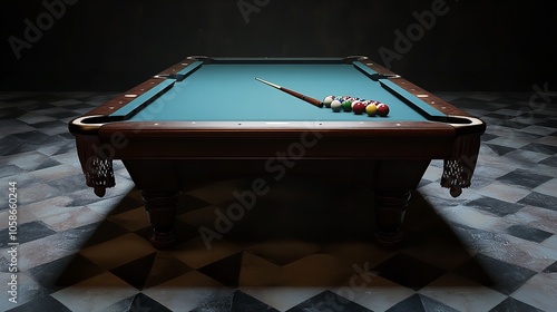  Pool table billiards table front view full length isolate photo