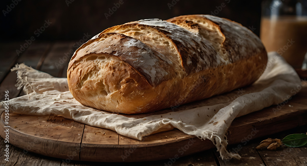 An icon of a traditional loaf of Italian ciabatta bread, showcasing its airy texture and crust, in a rustic style.