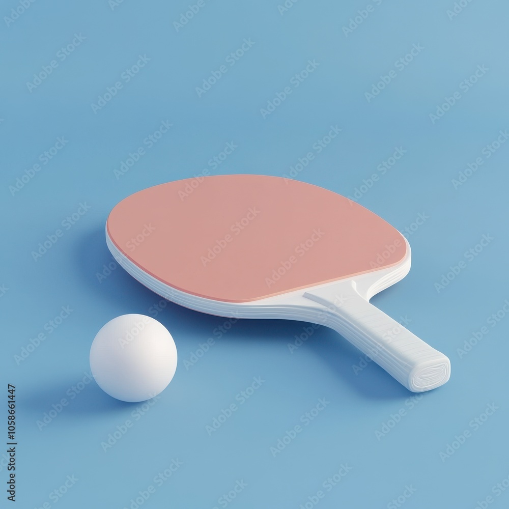 Minimalist Table Tennis Racket and Ball on Pastel Blue Background Minimalist Table Tennis Racket and Ball on Pastel Blue Background
