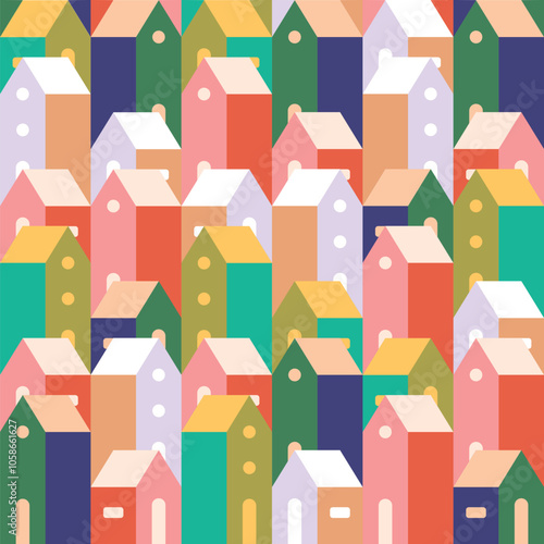 Smart city town houses background, abstract geometric city pattern, Small city texture background
