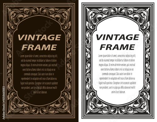 Vintage border frame engraving with antique ornament pattern - Vector Eps 10