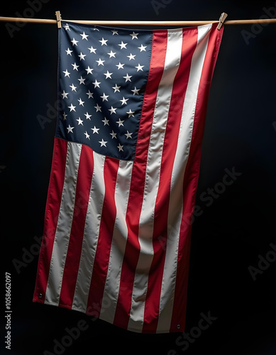 Flag of USA , silk hanging Dramatic details ,high resolution