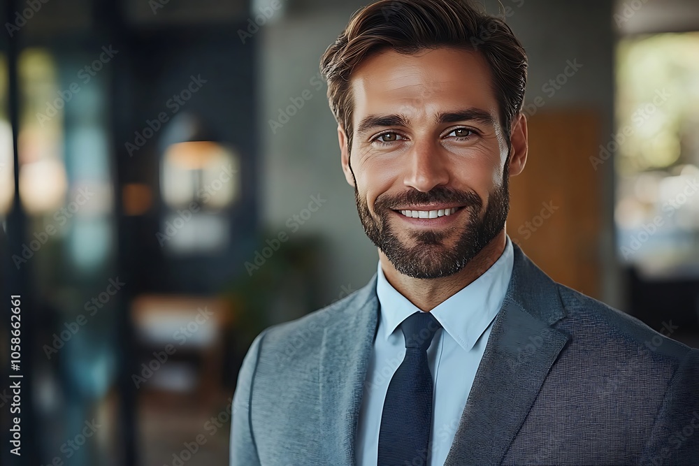 Confident Businessman in White Shirt and Suit, Office Portrait Confident Businessman in White Shirt and Suit, Office Portrait