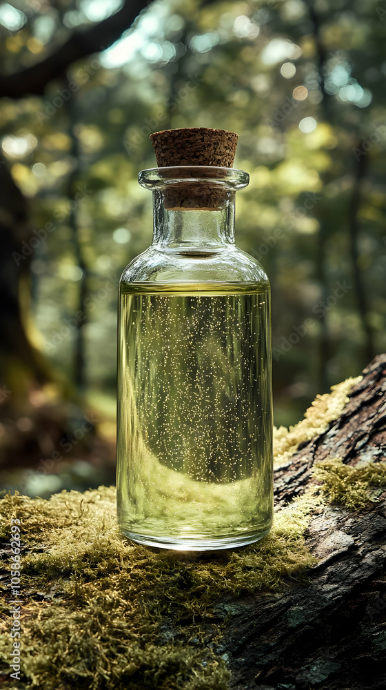 Enchanted Forest Photo - Glass Bottle with Cork on Mossy Tree Trunk Enchanted Forest Photo - Glass Bottle with Cork on Mossy Tree Trunk