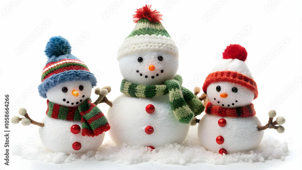 Set of Cute Snowman Christmas and New Year on Isolated White Background Set of Cute Snowman Christmas and New Year on Isolated White Background
