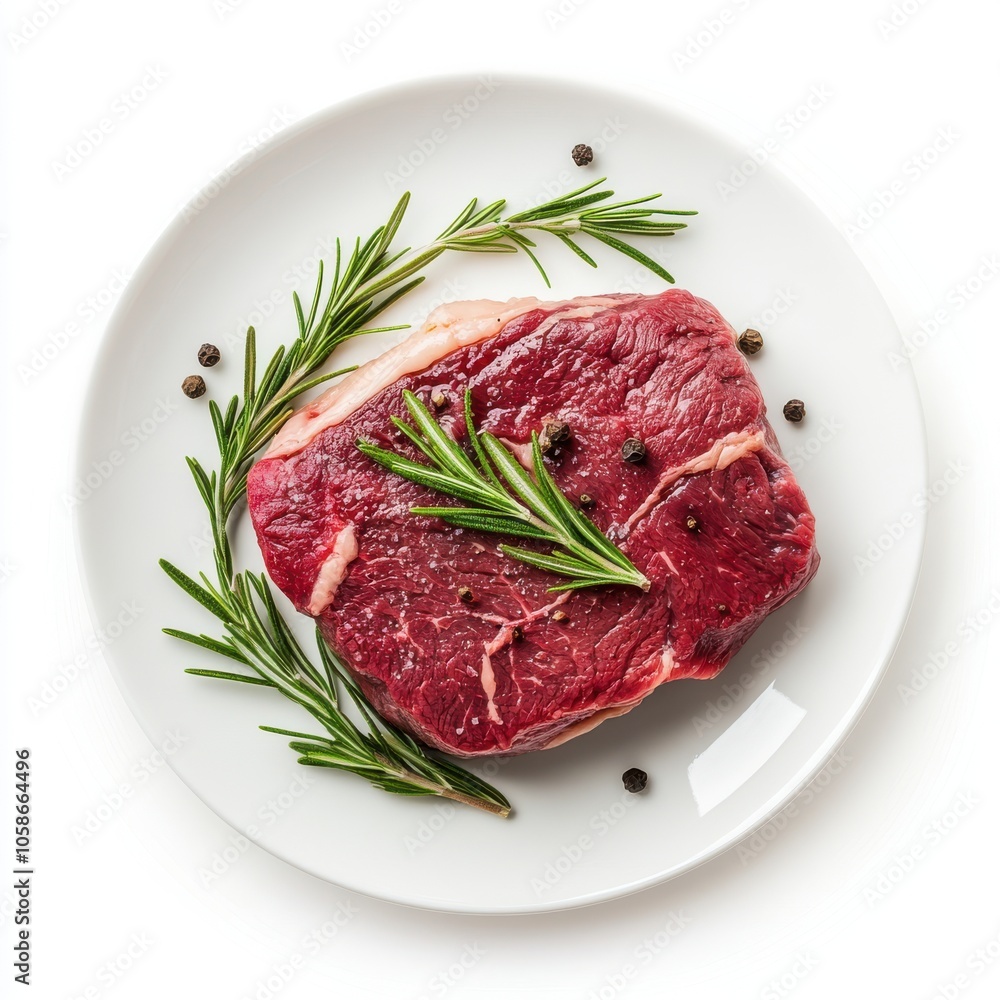 Fresh Ribeye Steak with Rosemary on Plate Fresh Ribeye Steak with Rosemary on Plate