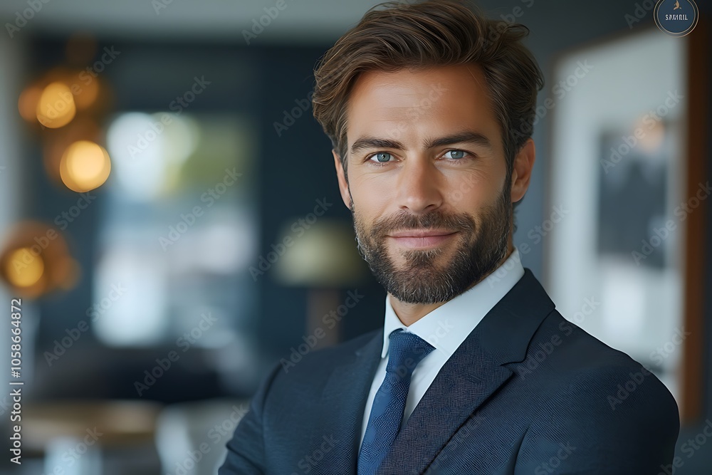 Confident Businessman Portrait - Navy Blue Suit & Serious Expression Confident Businessman Portrait - Navy Blue Suit & Serious Expression
