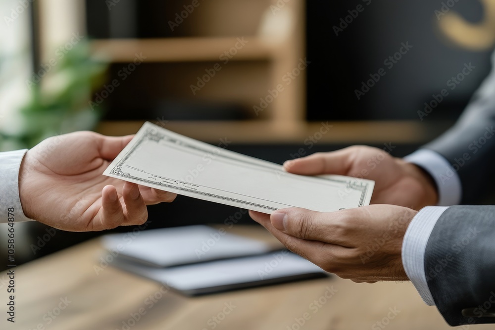 Close up view of office worker receiving salary from boss, Generative AI Close up view of office worker receiving salary from boss, Generative AI