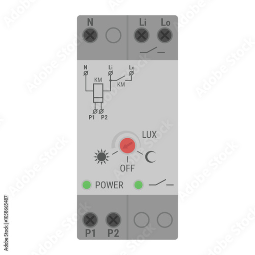Twilight switch for DIN rail mount. Modular component for electric illustrations or wiring diagrams