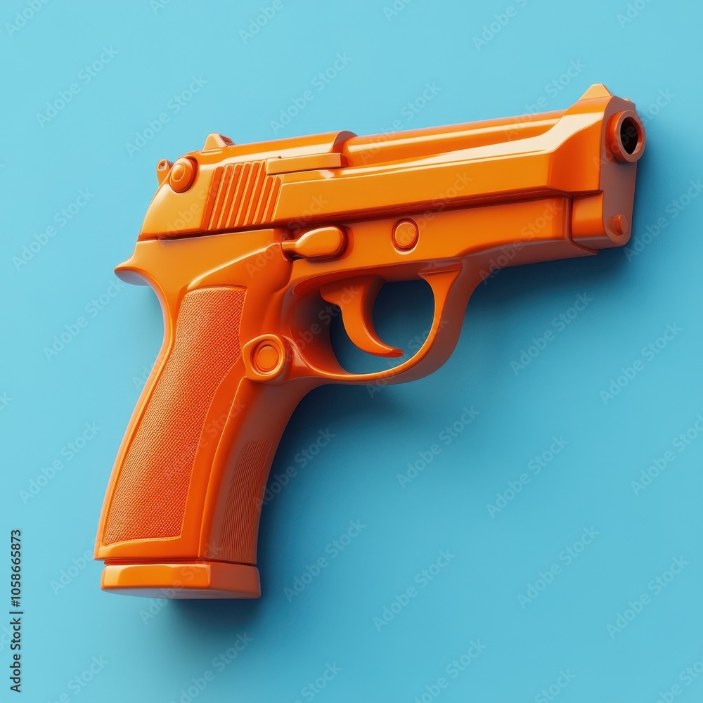 Vibrant Orange Handgun on Turquoise Background Vibrant Orange Handgun on Turquoise Background