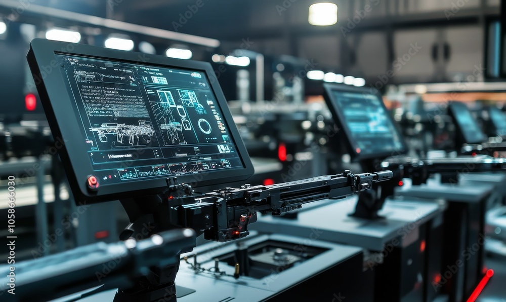 Computer screen shows a machine gun schematic.