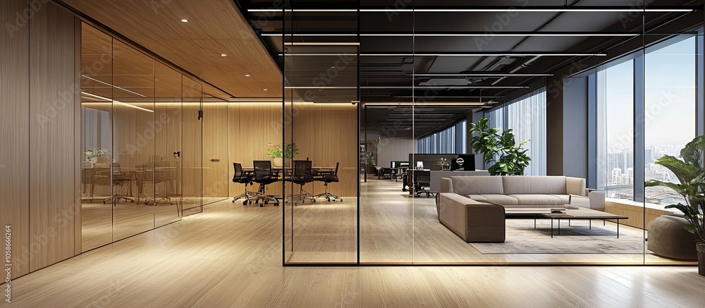 Obraz premium The impact of glass partitions on office aesthetics.