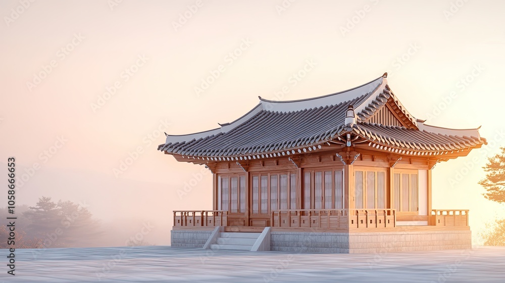 Hanok architecture with blurred background, South Korea Hanok architecture with blurred background, South Korea