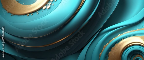 Elegant turquoise and gold layers with modern abstract design photo