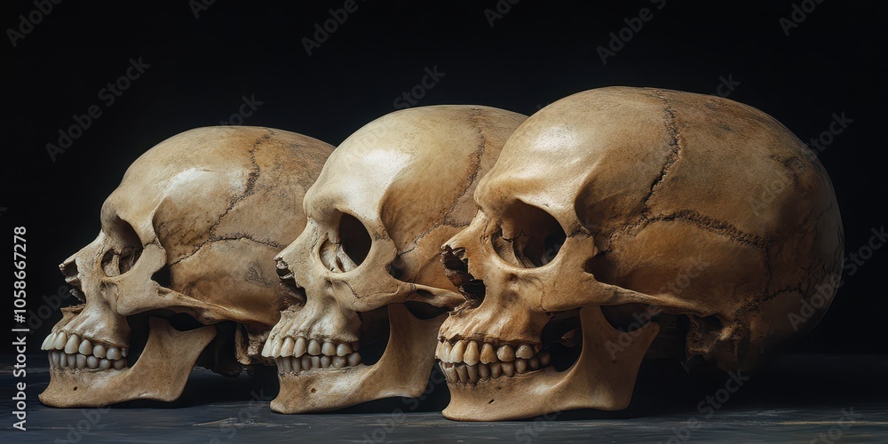 Obraz premium Skull made of smoke on a black background with symmetrical x-ray effect.