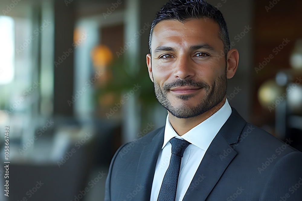 Confident Businessman Portrait, Close-Up Tie Knot, Office Setting Confident Businessman Portrait, Close-Up Tie Knot, Office Setting
