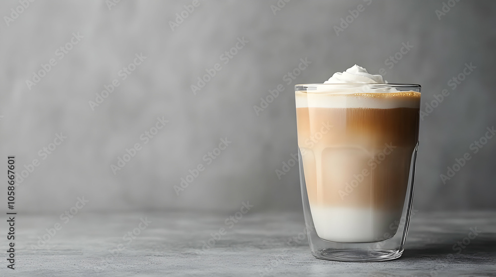 Photo of Coffee Latte with Whipped Cream in a Glass Photo of Coffee Latte with Whipped Cream in a Glass