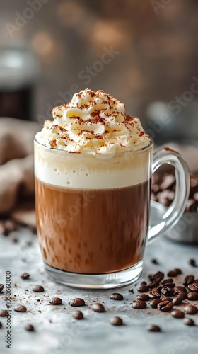 Delicious Photo of Coffee with Whipped Cream and Coffee Beans