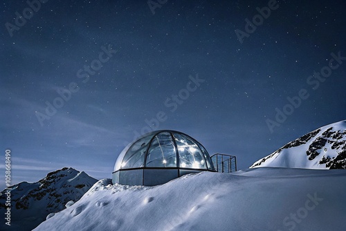 A transparent dome on a mountain peak, offering a 360-degree view of the stars and sky.
 photo