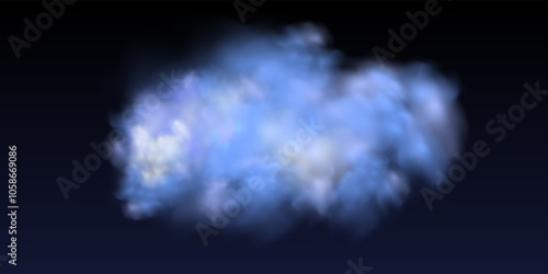 Black background with gray-blue clouds creating the effect of smoke or fog. The atmosphere of spring magic at dawn or summer night ,fog over land or water surface.