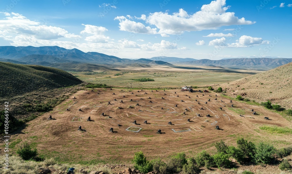 Fototapeta premium People riding dirt bikes in a circle.