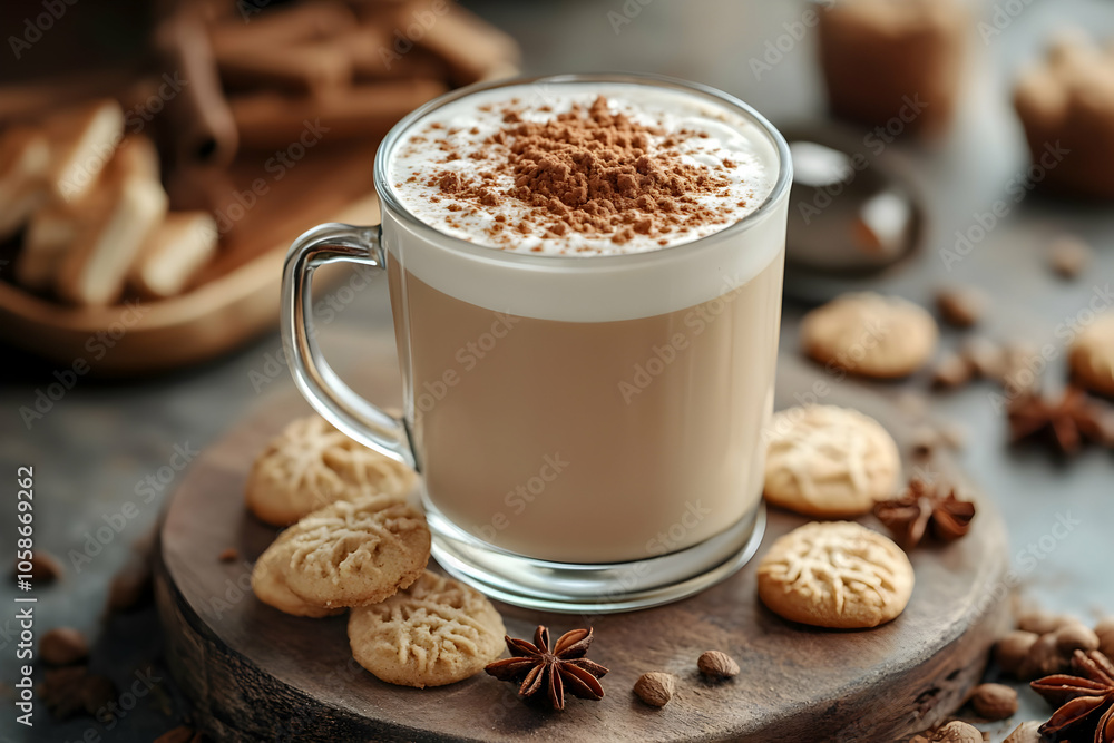 Chai Latte Photo with Spices and Cookies Chai Latte Photo with Spices and Cookies