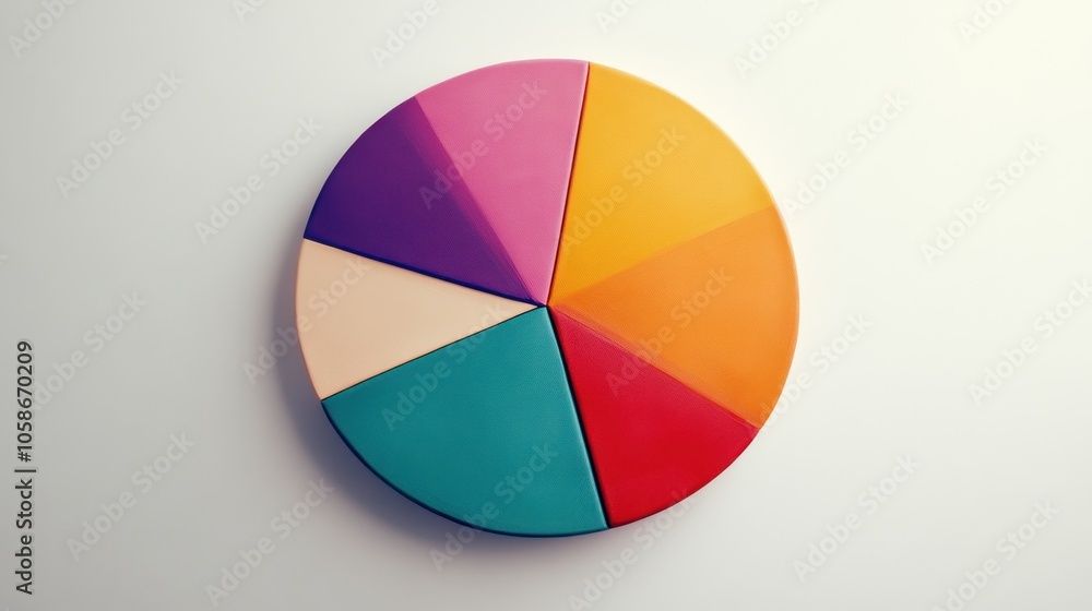 A colorful pie chart with six sections on a white background. A colorful pie chart with six sections on a white background.