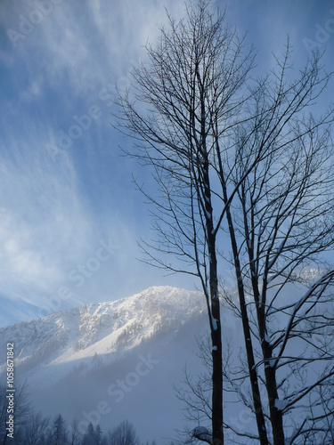 Mountain hiking at Brecherspitze mountain, Bavaria, Germany in wintertime