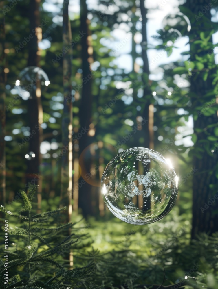 Environmental bubbles in misty forest. Environmental bubbles in misty forest.