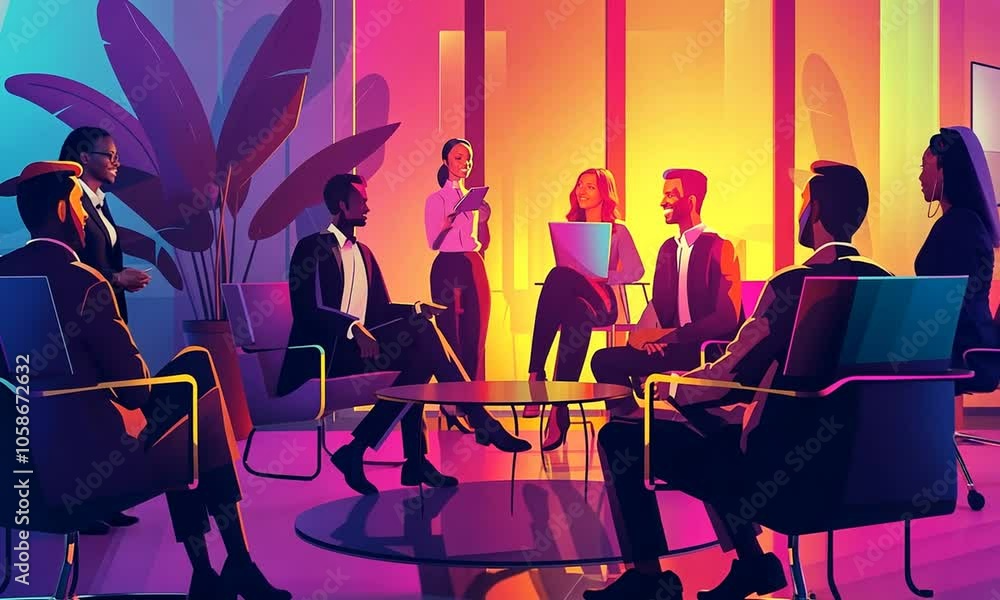 A vibrant meeting scene with professionals engaged in discussion and collaboration. A vibrant meeting scene with professionals engaged in discussion and collaboration.