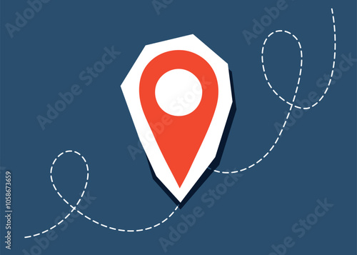 Travel destination point on blue background. Travel object. Flat style illustration.