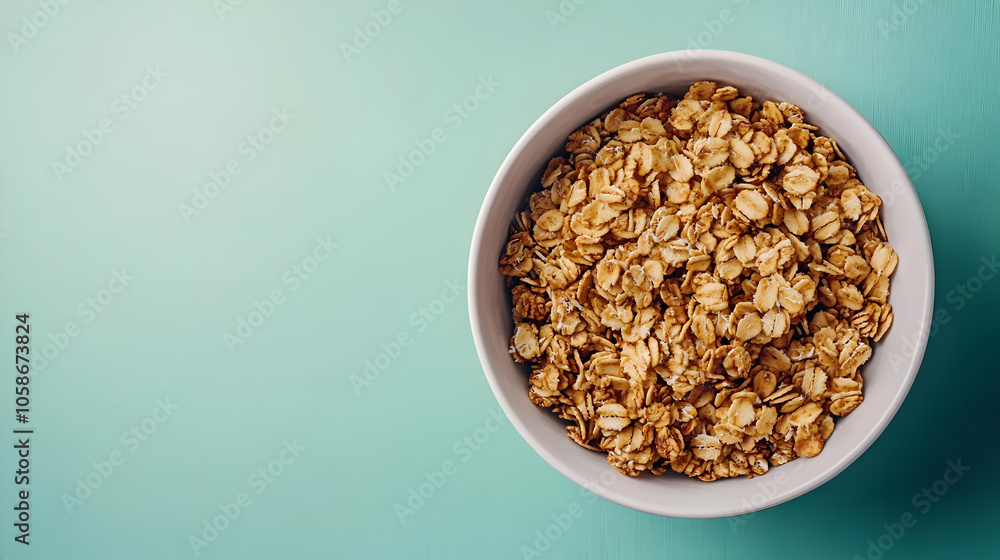 Photo of Oatmeal in Bowl on Teal Background Photo of Oatmeal in Bowl on Teal Background