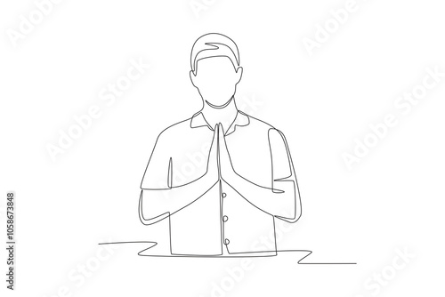 Man praying. Praying concept one-line drawing